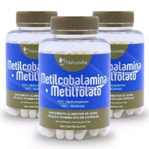 Kit 3und 360 Cáps Metilcobalamina Vitamina B12 Ativa e Concentrada c/ Metilfolato Ácido Fólico ativo Suplemento Importado Energia contra Cansaço Disposição Imunidade em Cápsulas