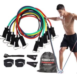 Kit de Elásticos Para Treino Exercícios Malhar Academia Tubing 11 Peças Rubber Fit