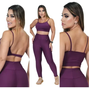 Kit 3 Conjuntos 1 Calça Legging + 2 Top Alça Roupa Feminina