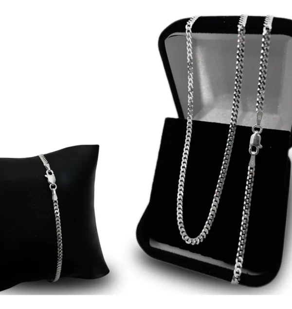 Corrente De Prata 925 Masculina Conjunto Legítima + Pulseira