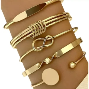 Conjunto De 5 Pulseiras Elos Joias Fashion Dourada