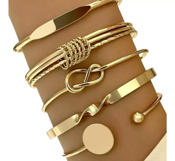Conjunto De 5 Pulseiras Elos Joias Fashion Dourada