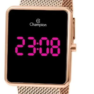 Relógio de pulso digital Champion CH40080 com corria de aço cor ouro rosa - fondo preto