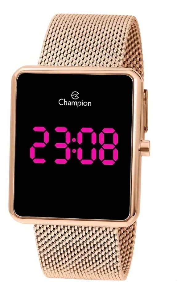 Relógio de pulso digital Champion CH40080 com corria de aço cor ouro rosa - fondo preto