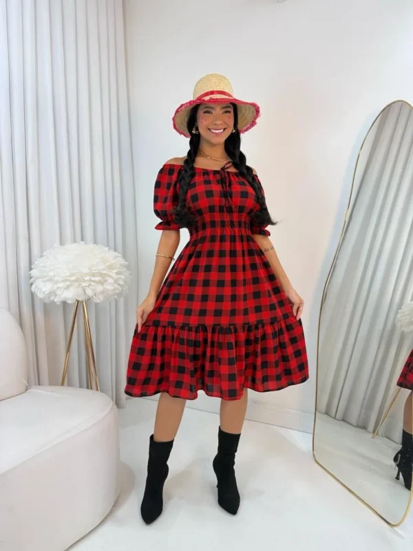 Vestido Xadrez Quadrilha Festa Junina Arraia São João Adulta